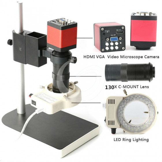 VeliHome Lens Adapter 41MP HDMI USB Industrial Electronic Digital Video Microscope Camera 100X Lens Kit LED Light for Phone DIY Repair